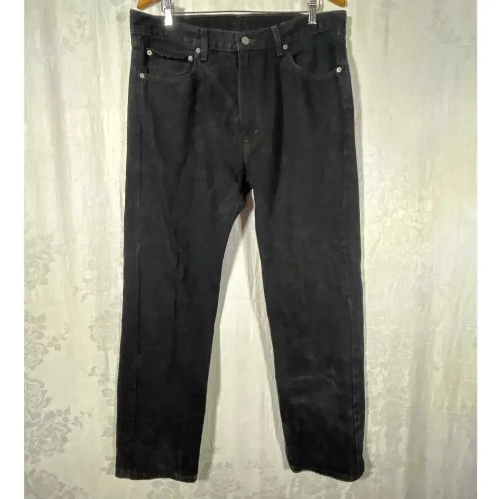 Levis Jeans 505 38x34 Black Denim Straight Leg Grunge Americana Charcoal Wash
